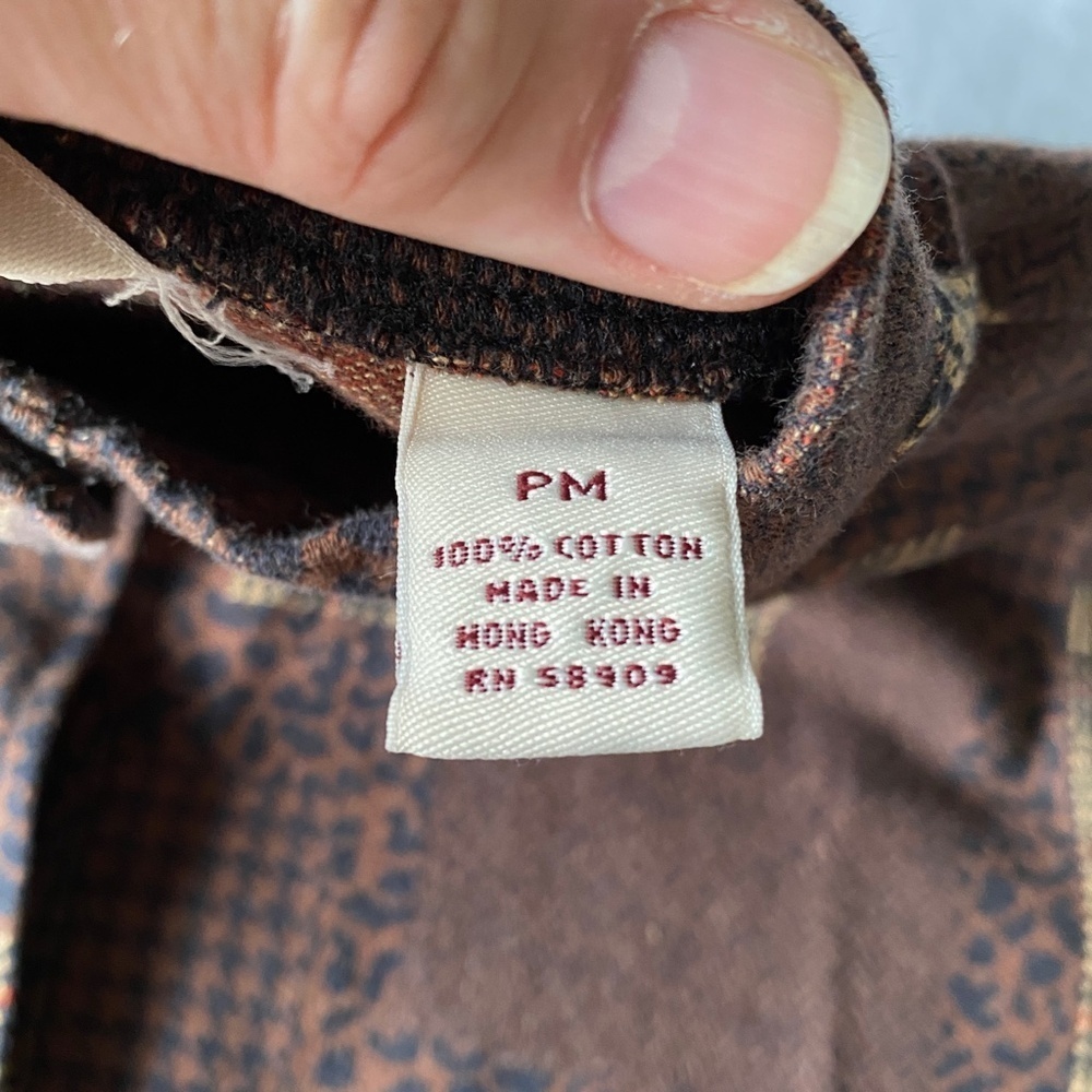 Bechamel Petites Women's Brown Long Sleeve Patchwork Button Up Shirt Size PM - Picture 5 of 10